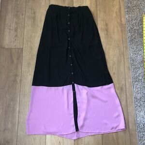 Volcom ColorBlock Maxi Black Pink Skirt Button Front Lined Spring Summer Women S